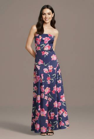 View DB Studio Floral Charmeuse Strapless A-Line Dress in all available color and sizes Picture of Floral Charmeuse Strapless A-Line Dress